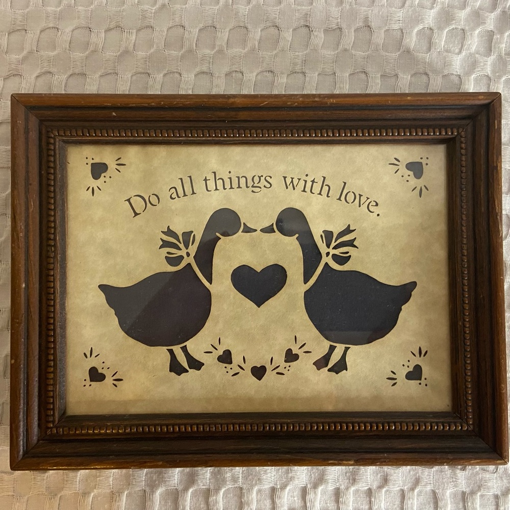 VINTAGE Country Cuts Framed Folk Art Love Ducks